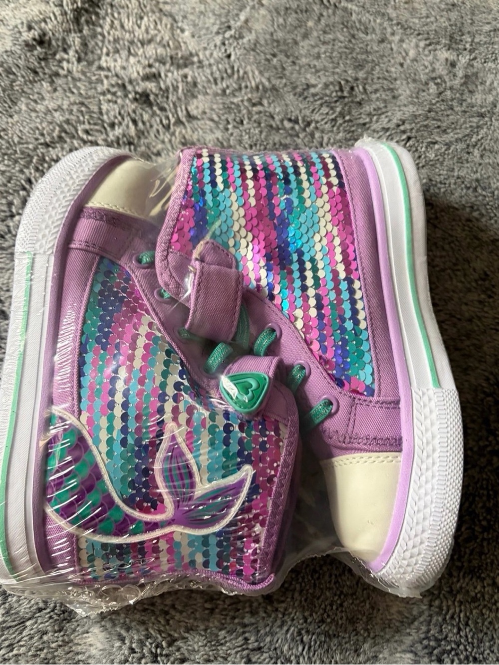 Girls' Purple Sequined High-Top Sneakers with Mermaid Accent